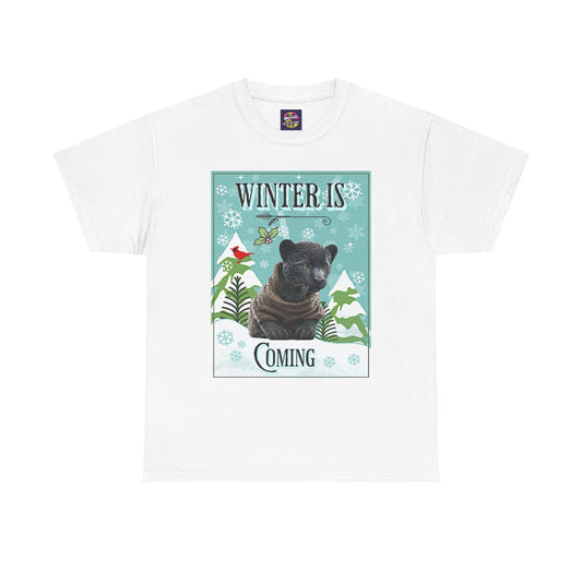 Winter is Coming Baby Black Panther Cub Unisex Heavy Cotton Tee, Pandas, Conservation T-Shirt