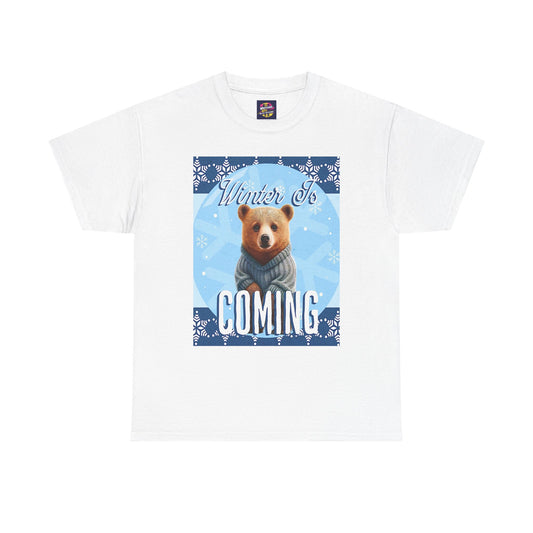 Winter is Coming Brown Bear Cub Unisex Heavy Cotton Tee, Pandas, Conservation T-shirt